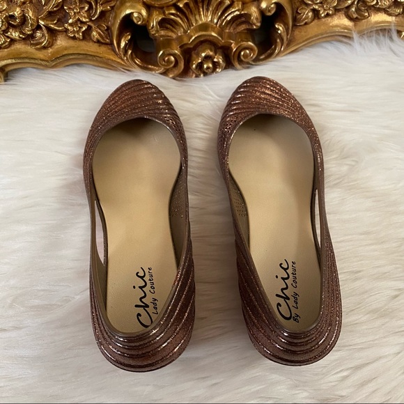 Chic By Lady Couture Rose Gold Metallic Wedges - Picture 5 of 14